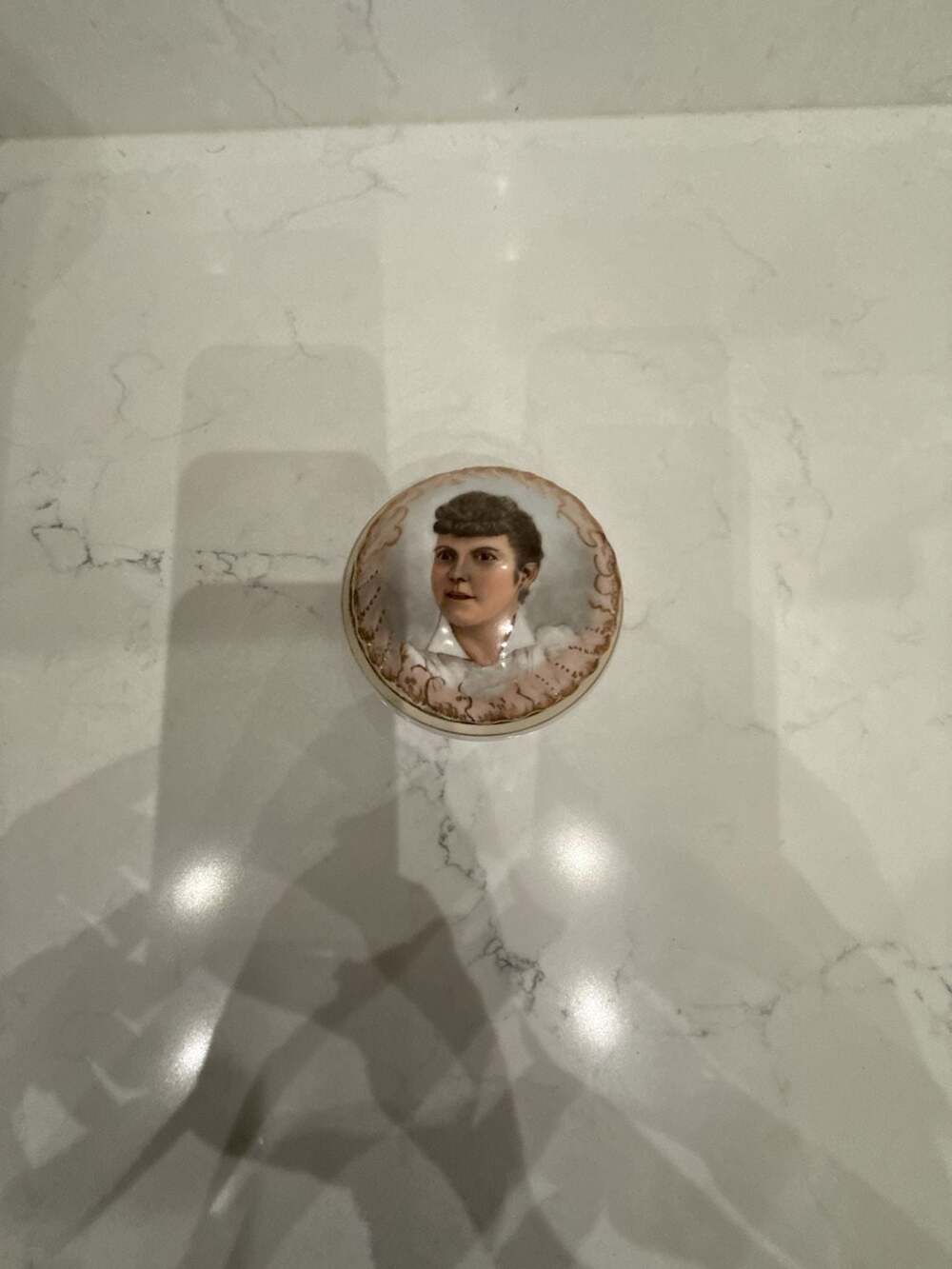 Vintage Hand Painted Nippon Porcelain Vanity Hair Receiver Jar Portrait